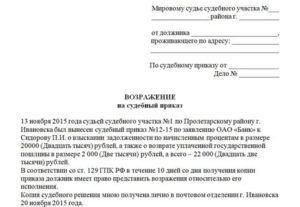 Возражение арбитражный суд на судебный приказ приложение