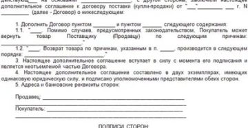 Дополнение к договору о возврате товара